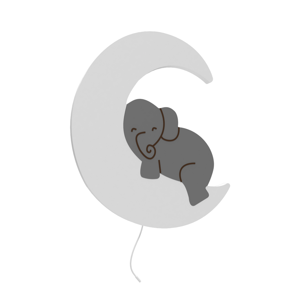 lampe murale pour bébé elephanteau sur lune blanc